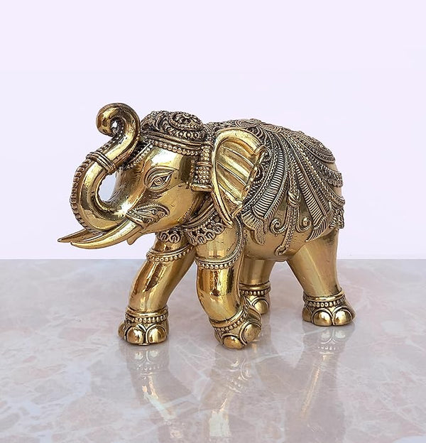 Fine Brass Elephant Decorate for Your Home,Office Table Decorative & Gift Item (Height: 2 Inch) Study Setting