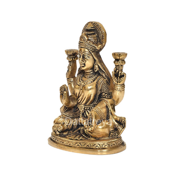 Brass Lakshmi Laxmi Statue Idol Murti for Home Temple Office Mandir, (Height: 5.5 Inch) Study Setting