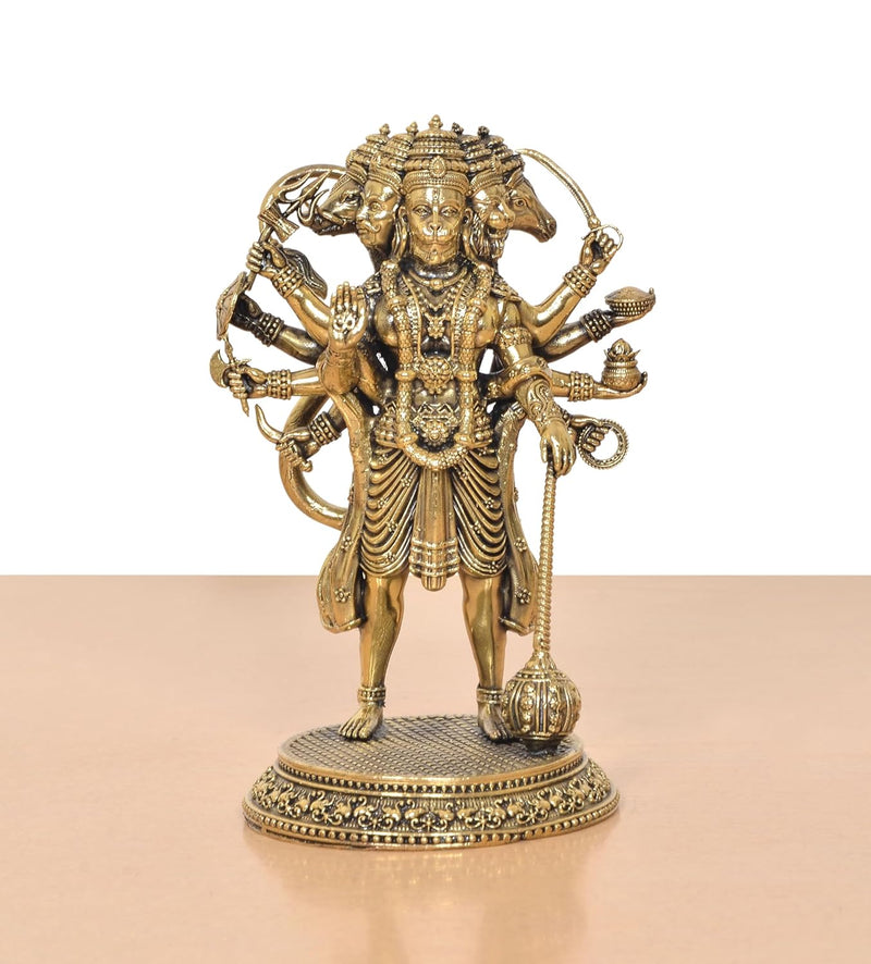 Brass Standing Panchamukhi Hanuman Idol (Height 6.5 Inch)