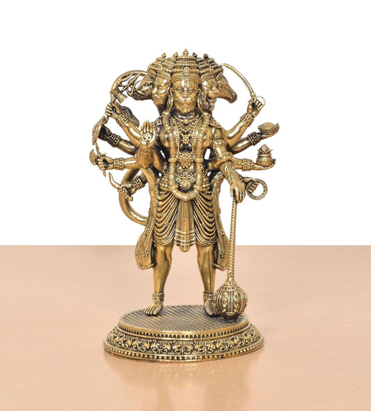 Superfine Brass Standing Panchamukhi Hanuman Idol (Height 6.5 Inch)