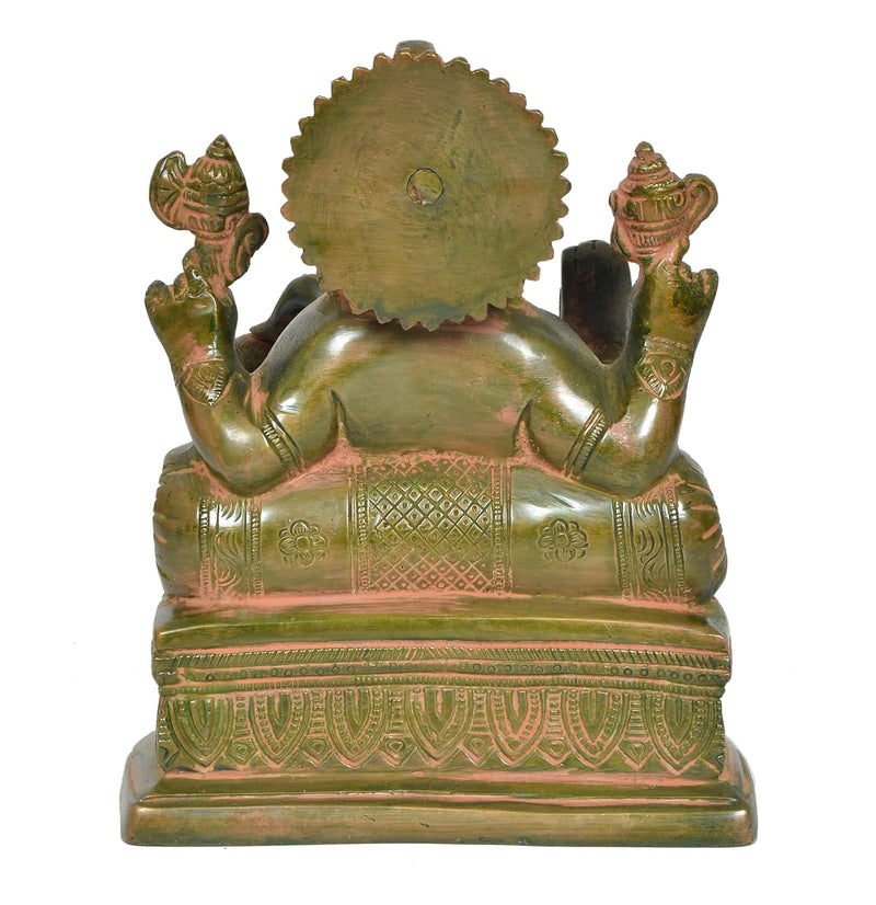 Beautiful Brass Green Ganesh Sculpture for front door showpiece (Height: 9 Inches)
