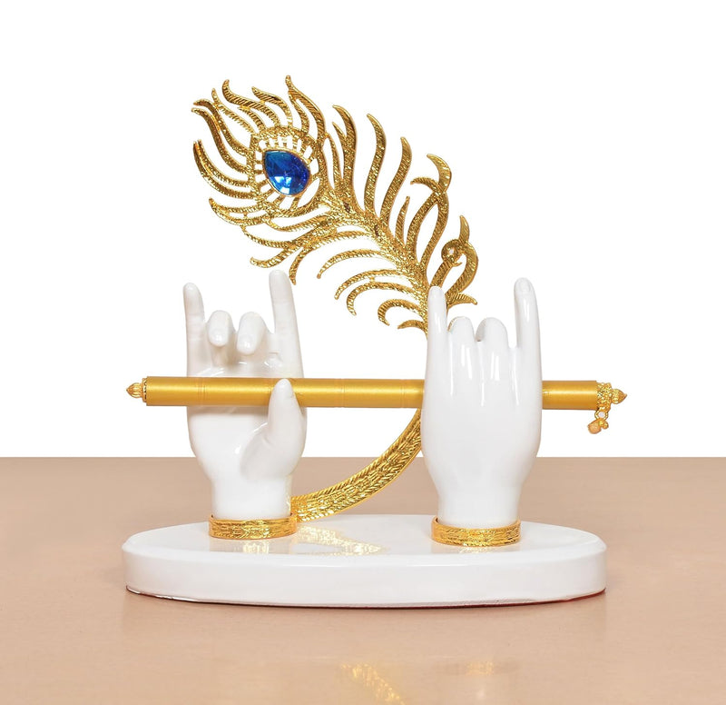 Resin White Krishna Ji Hands with Flute Figurine (Height: 7 Inch)