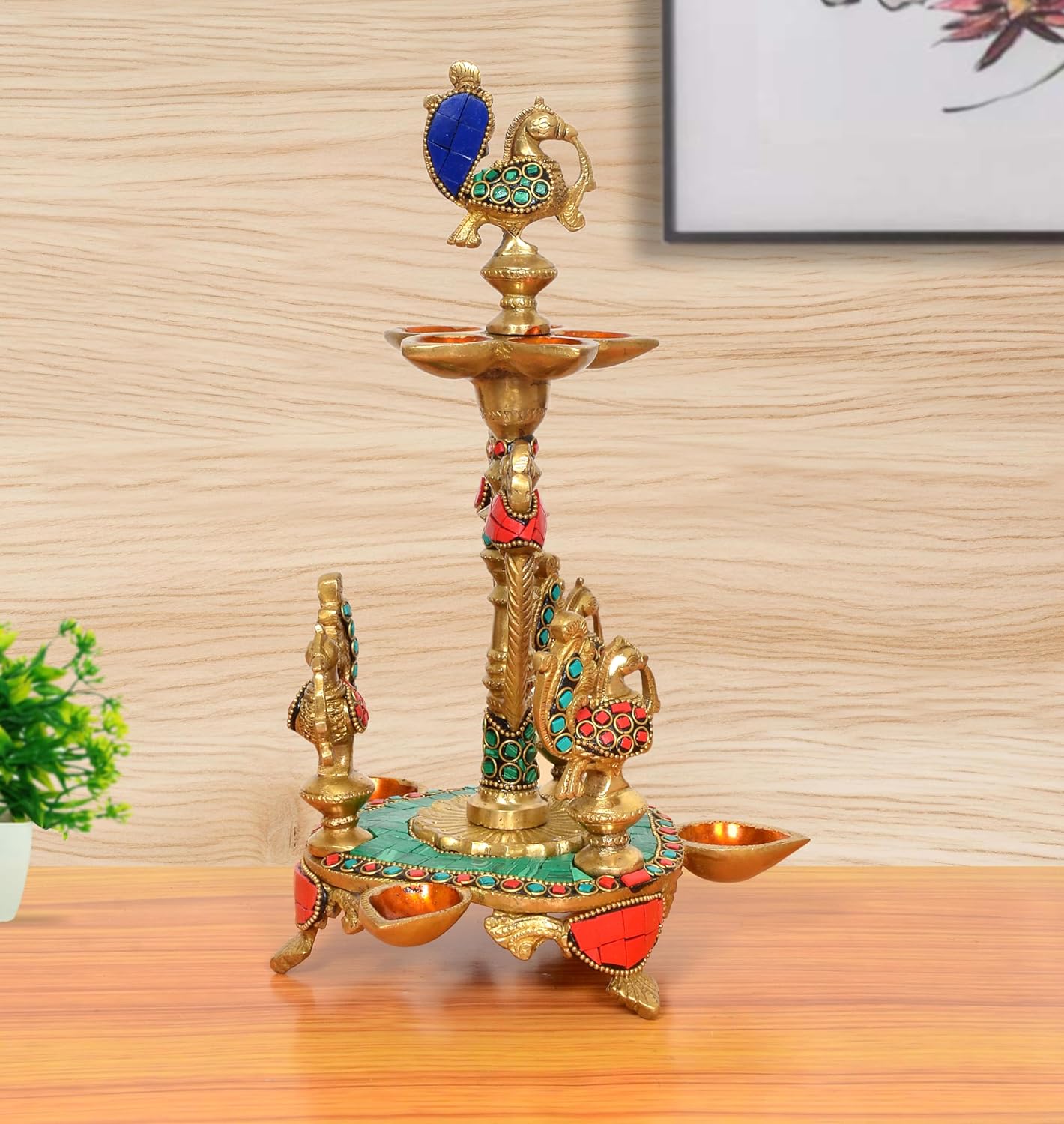AONA Brass Peacock Oil Lamp Diya Stand