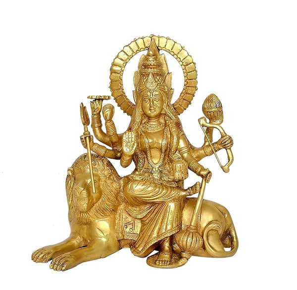 Brass Durga Maa Sitting on Lion Sculpture (Height- 11.5 Inches) Entryway Setting