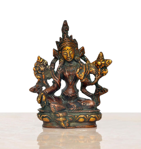 Brass Tara Devi Statue - for Worship, Meditation Spaces, for Home Decor and Office, or as a Thoughtful Spiritual Gift. (Height 4 Inch) Entryway Setting