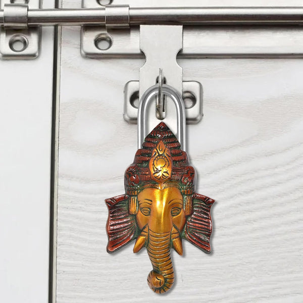 Brass Ganesha Face Door Lock (Height : 8 inch) Mandir Setting