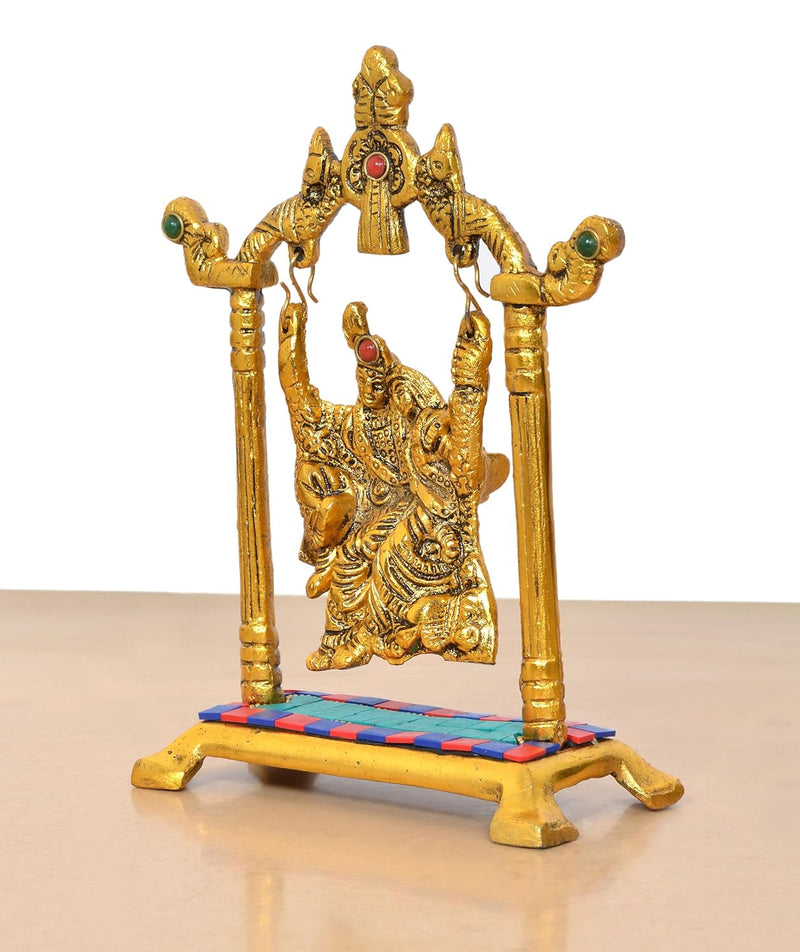 Metal Radha Krishna Idol on Swing Statue (Height : 7 Inch)