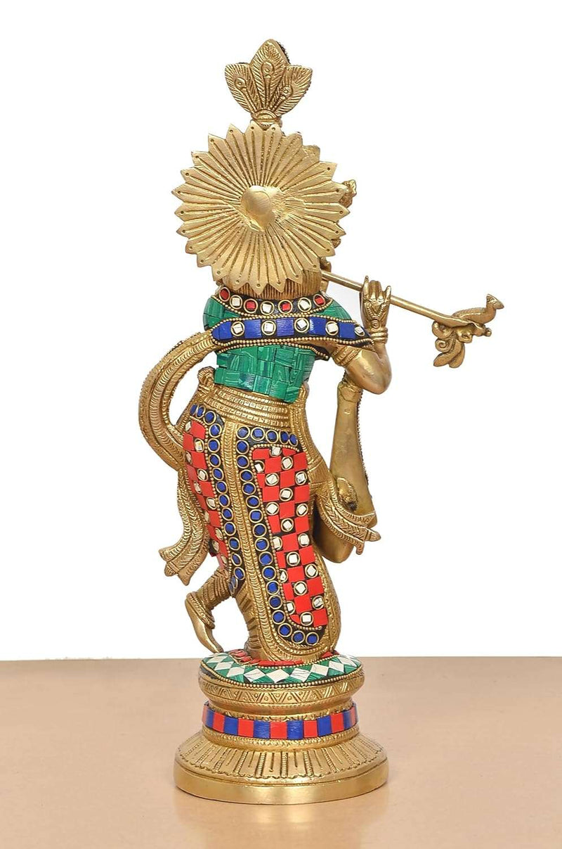 Brass Lord Krishna Idol Playing Flute (Height 15 Inch)
