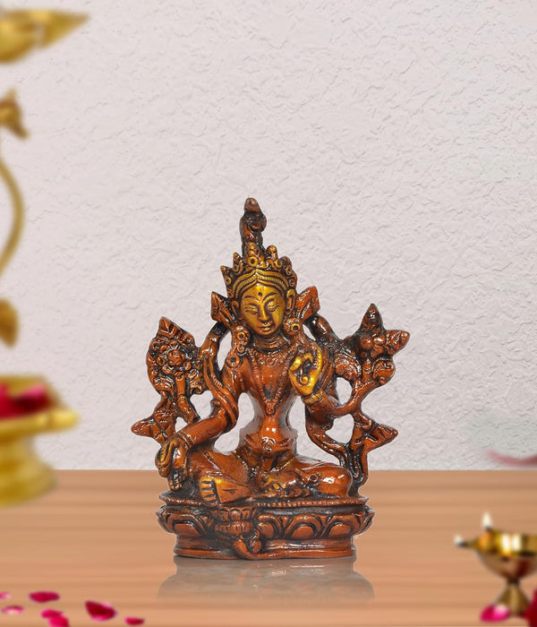 Brass Tara Devi Statue - for Worship, Meditation Spaces, Home Decor Office, or as a Thoughtful Spiritual Gift. (Height 4 Inch) Mandir Setting