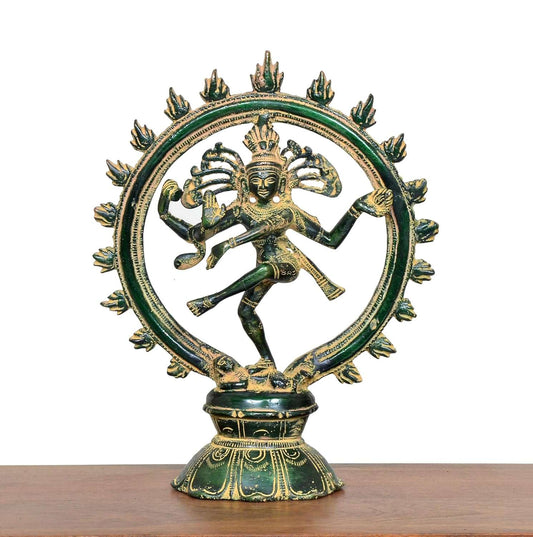 Brass Natraj Lord Shiva Dancing (Height: 9 inch) (Multigreen)