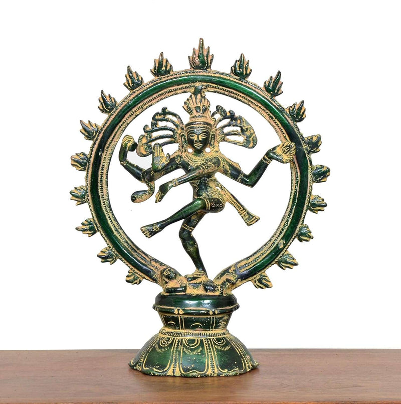 Brass Natraj Lord Shiva Dancing (Height: 9 inch) (Multigreen)
