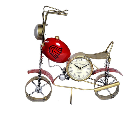 Metal Bike with Watch Statue Multicolour (Height 15 Inches)