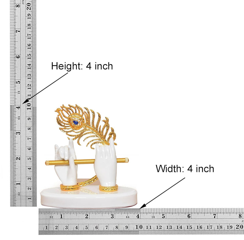 Resin White Krishna Ji Hands with Flute Home Decor (Height: 4 Inch)