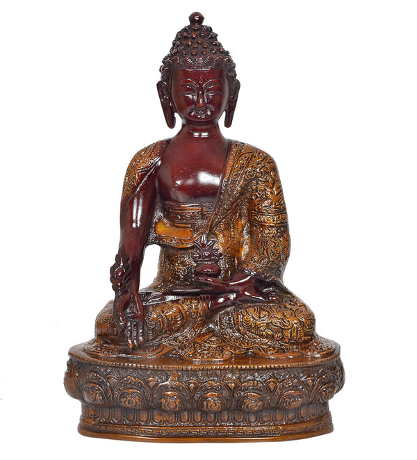 Brass Dhyan Mudra Buddha Statue Handcrafted Spiritual Decor for Home and Office Decor Meditating Buddha Idol (Height 12.5 Inch) Entryway Setting