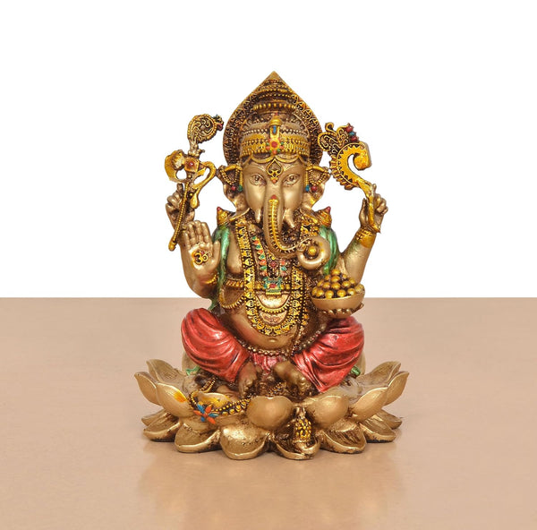 Resin Ganesh Sitting on Lotus Murti (Height 6 Inch) Study Setting