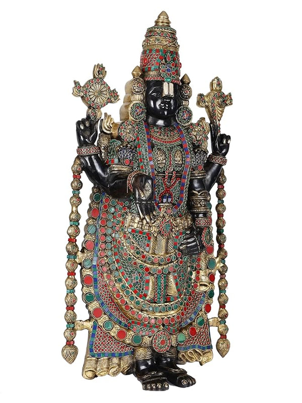 Brass Lord Tirupati Bala Ji Idol Statue Home Temple Office Figurine Showpiece Multicolour Height 34 Inch Study Setting