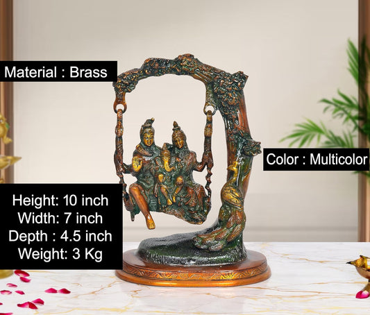 Brass Shiva Swings with Parvati and Ganesha Murti (Height: 10 inch)