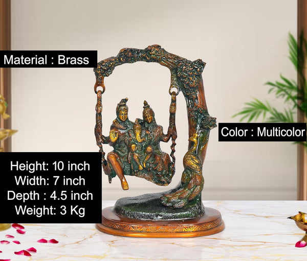 Brass Shiva Swings with Parvati and Ganesha Murti (Height: 10 inch) Entryway Setting