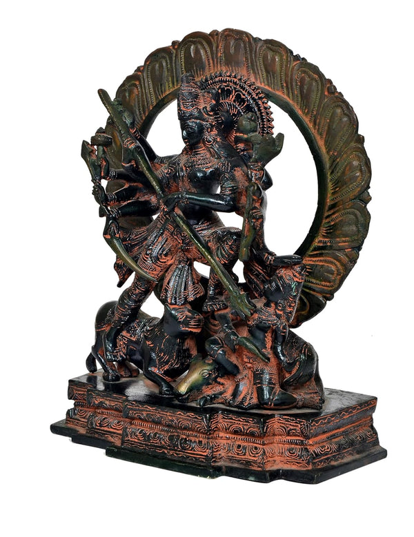 Brass Goddess Mahishsura Mardini Devi Durga Maa Idol Brass Statue Puja Hindu Festival Home Decor (Height : 12 inch) Study Setting