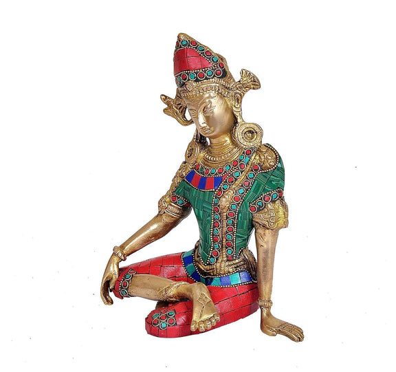 Brass Lord Indra Dev Idol (Height : 9.5 inches)