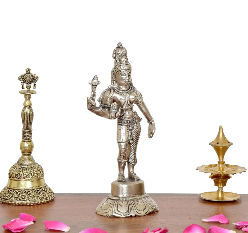 Brass Shiva and Parvati (Ardhanarishvara) Ardhanrishvara Murti Religious Statue for Home Temple Decor (Height : 6 inch)