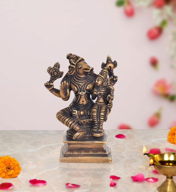 Brass Varaga Lakshmi Varaha Carrying Bhudevi Statue |Avatar of Bhagawan Vishnu| for Home, Mandir Pooja Decor Idol (Height: 4 Inch) Mandir Setting