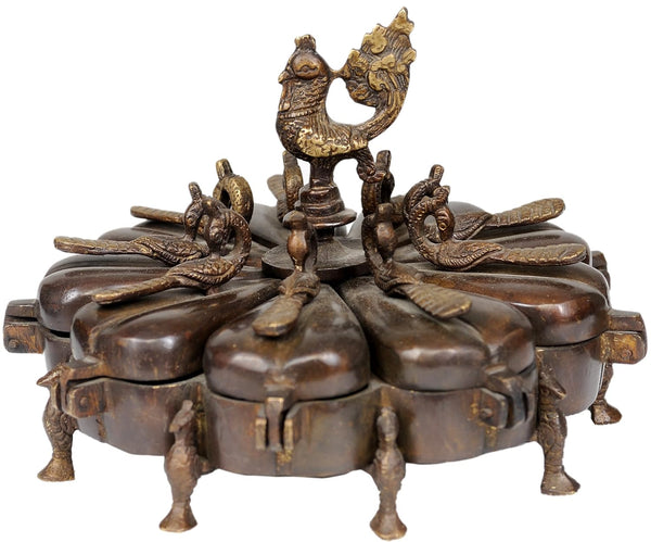 Brass Peacock Ritual Box with Lids statue (Height :5 Inches) Mandir Setting