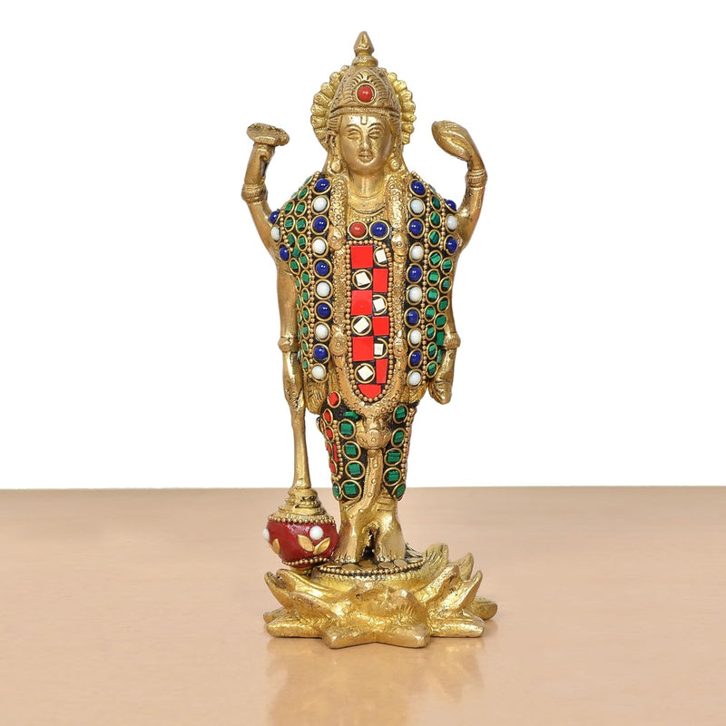 Brass Lord Vishnu Standing Idol (Height 8 Inch) (Multicolor 1)