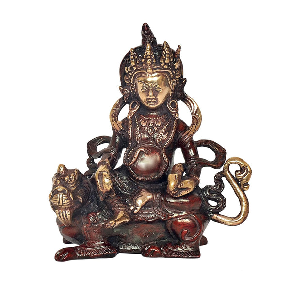 Brass Kubera on Lion God of Wealth Kuvera Kuber Kuberan Protector of The World Antique Statue Murti Statue (Height: 6 Inch) Study Setting