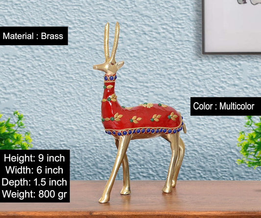 Brass Raindeer Hiran Statue (Height: 9 Inch)