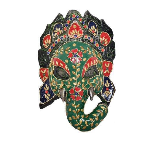 Metal Ganesha Wall Hanging Mask (Height:9 Inch)