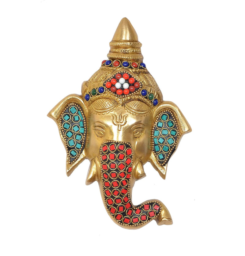 Brass Ganesha Head Wall Hanging (Height 7 Inch)