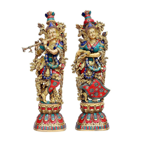 Brass Pair of Radha Krishna (29 inches) Mandir Setting