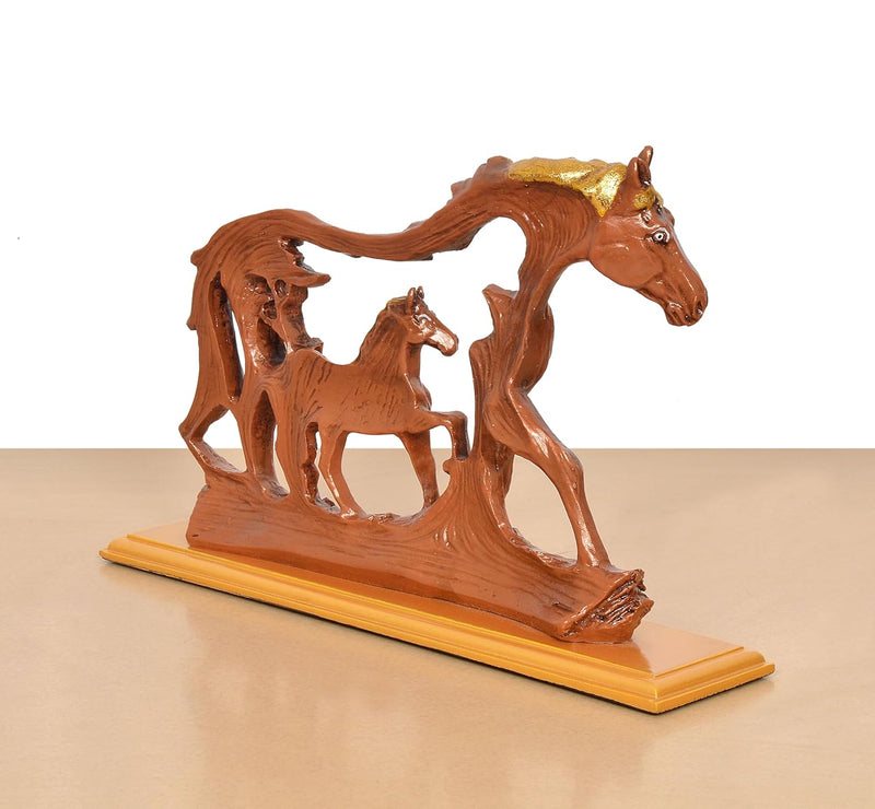Resin Horse with Baby Horse showpiece (Height 8.5 Inch) (Bronze)