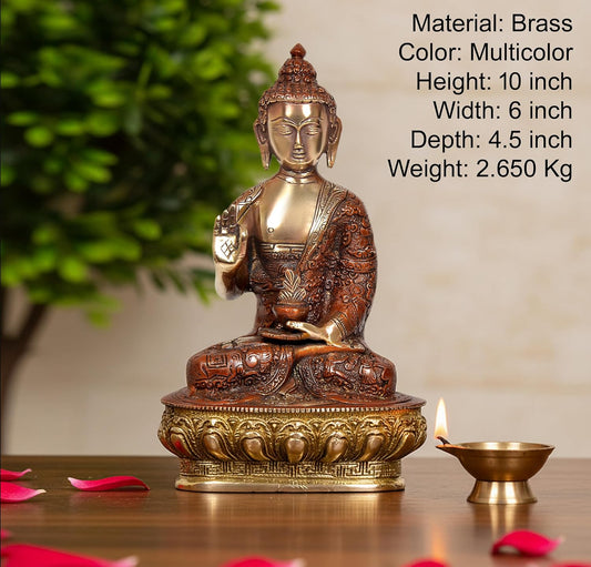 Brass Standing Buddha Abhaya Mudra Idol (Height: 10 Inch)