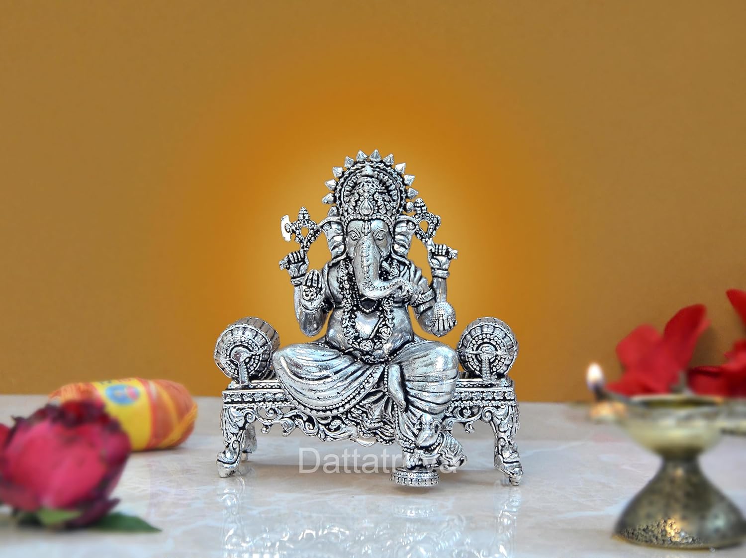 Superfine Brass Lord Ganesha Sitting Ganpati Idol Vinayak Religious Statue for Home Decor Templ Pooja Decorative Showpiece (Height 4 Inch)