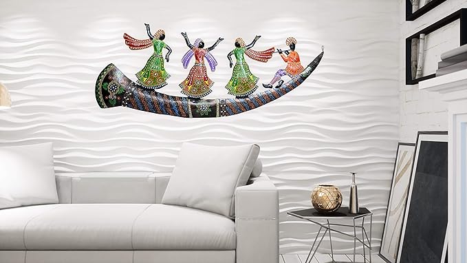 Iron Wall hanging showing Marwari Dance on Trumpet (Height: 21 Inches)