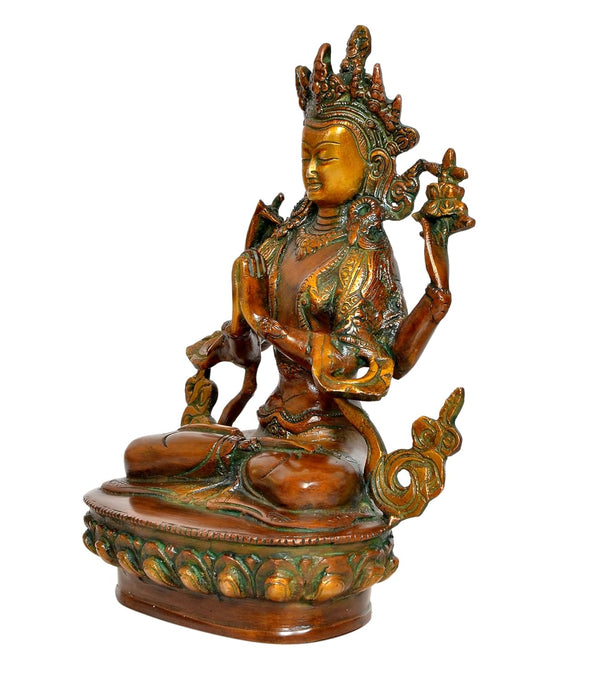 Brass Tara Devi Statue - for Worship, Meditation Spaces, Home Decor Office, or as a Thoughtful Spiritual Gift. (Height 9 Inch) Study Setting