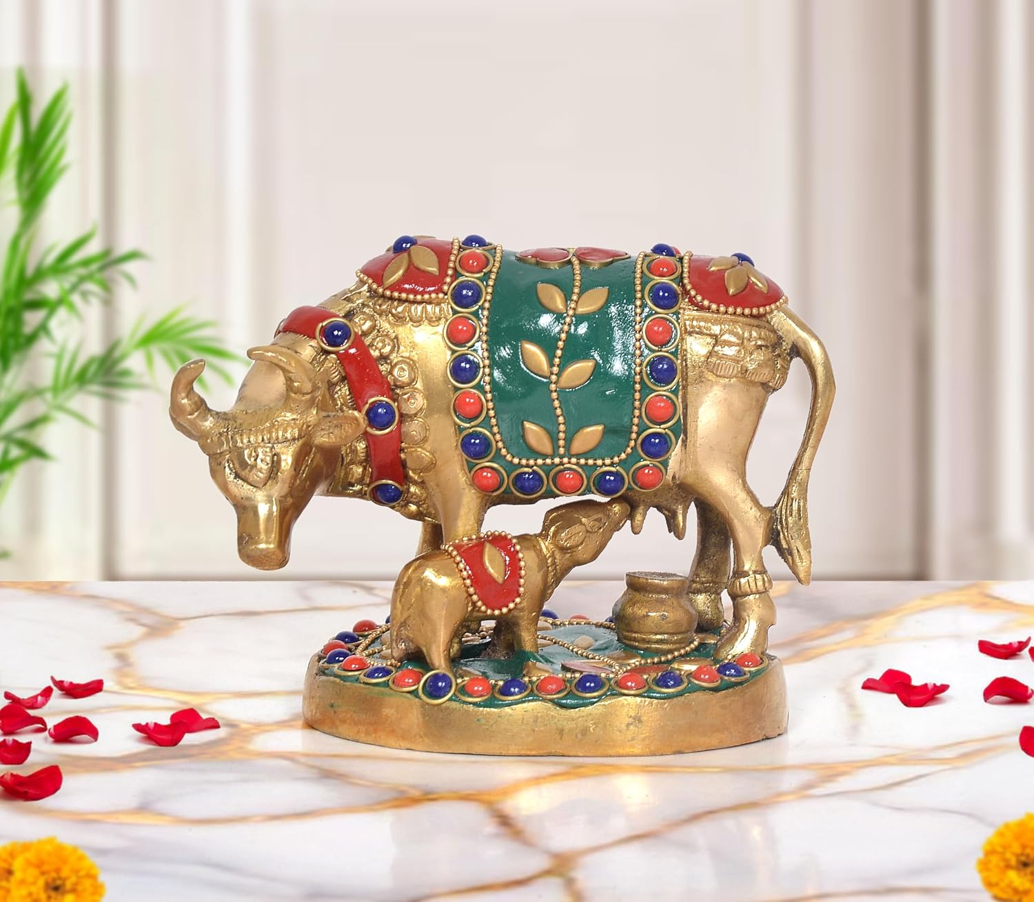 AONA Bronze Kamdhenu Cow with Calf Idol