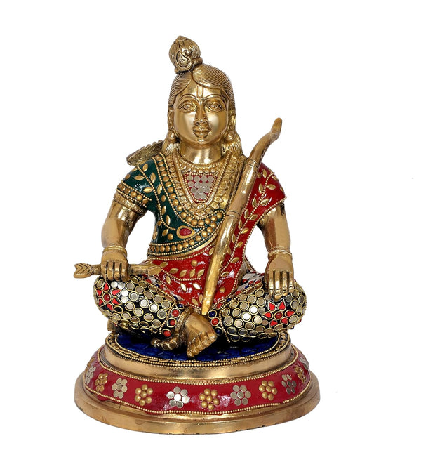 Brass Ram Lalla Sitting Idol Murti Stone Work (Height : 11 inch) Entryway Setting