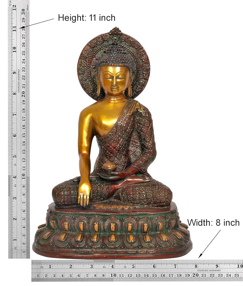 Brass Dhyan Mudra Buddha Statue Handcrafted Spiritual Decor for Home and Office Decor Meditating Buddha Idol (Height 11 Inch)