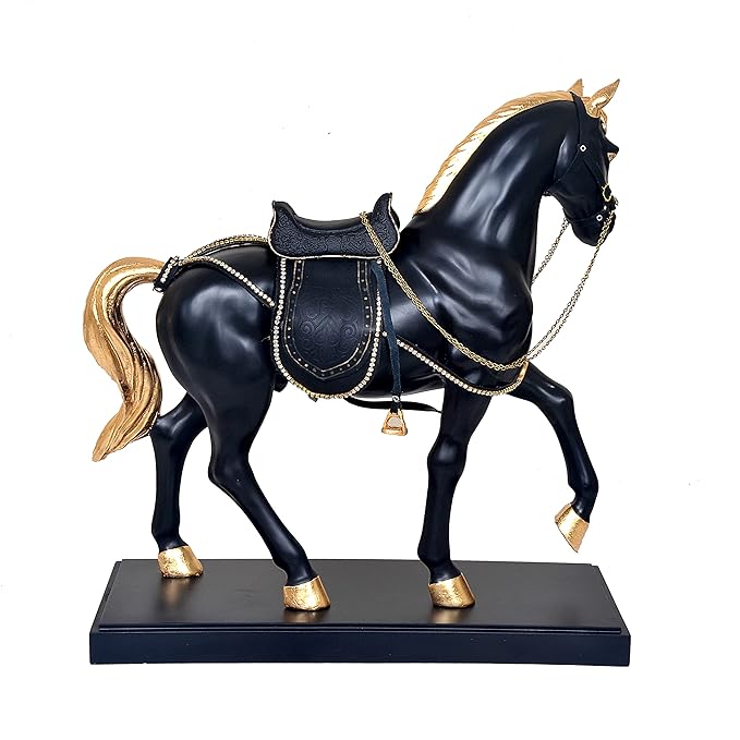Polyresin Black Royal Horse Statue Showpiece (Height: 19 inches)