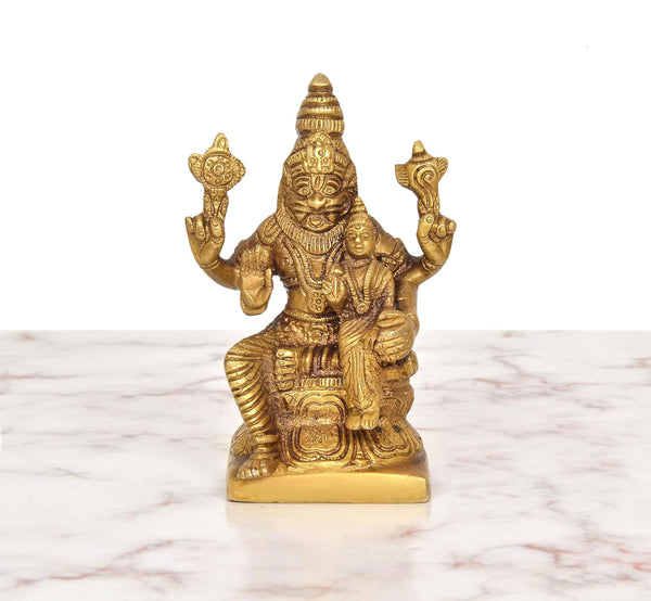 Brass Lakshmi-Narasimha Idol (Height 5.5 Inch) Study Setting
