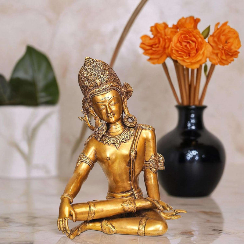 Brass Metal Seated Dev Indra Statue Idol Height : 14.5 Inches