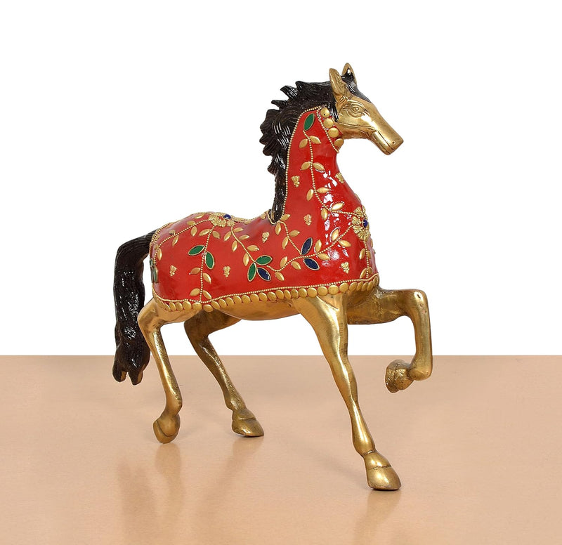 Brass Running Horse Showpiece (Height: 10.5 inch)