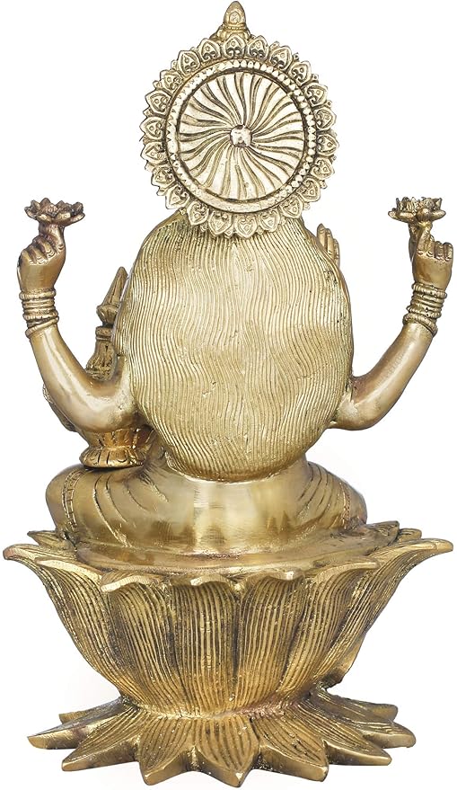 Goddess Maa Lakshmi Idol Brass Statue Sitting in Lotus Lakshmi MATA Ma Luxmi for Temple Puja Tijori Home Decor Mandir Murti Office Temple Gift Item Showpiece 12 Inches Study Setting