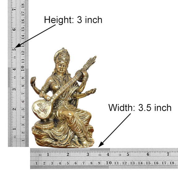 Bronze Maa Saraswati Statue Suited for School Bag  (Height 5 Inch)
