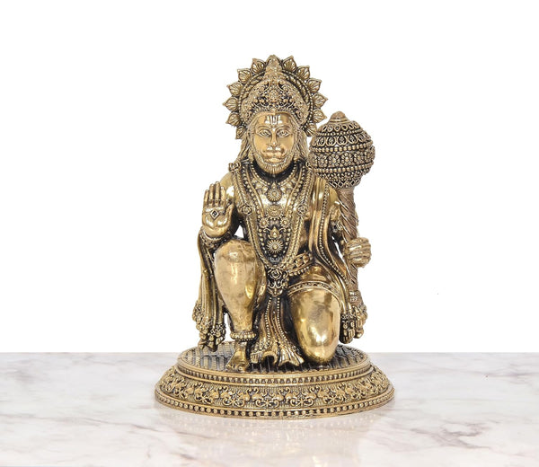 Superfine Brass Hanuman JI Sitting Sculpture (Height 8 Inch) Study Setting