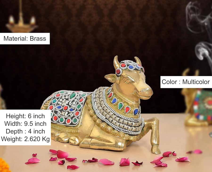 Brass Shiva Seated Nandi Statue (Height: 6 Inch) Craft Detail