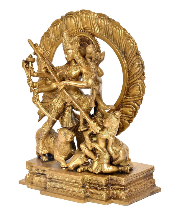 Brass Ten-Armed Mahishasuramardini Goddess Durga Idol for Home Decor Pooja Mandir Decorative Showpiece(Height 12 Inch) Study Setting